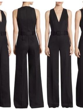 NWT Theory Black V-Neck Belted Wide-Leg Jumpsuit